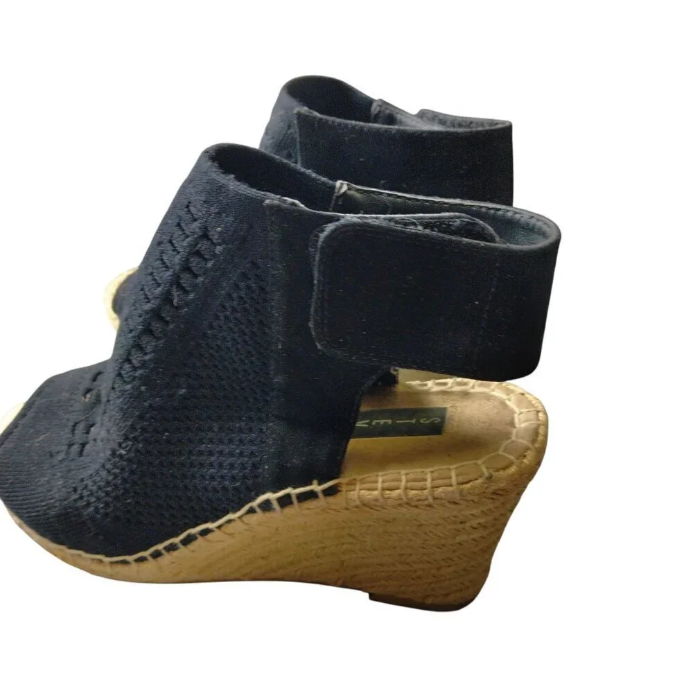 Steven By Steve Madden Women's Size 8 Evers Espadrille Black Mesh Stretch Wedge